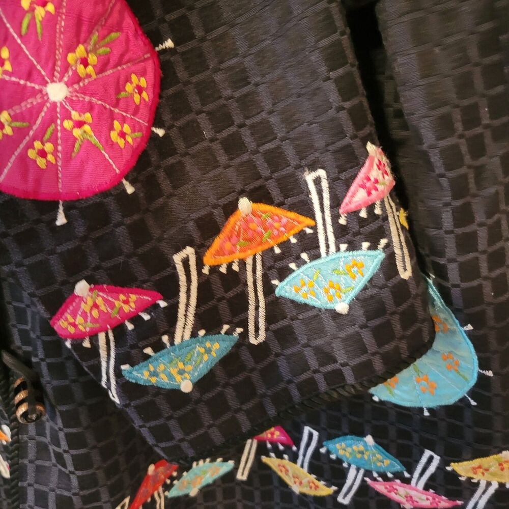 Vintage Julia Kim Embroidered Parasol Jacket Women's L Black Art to Wear - Picture 3 of 6